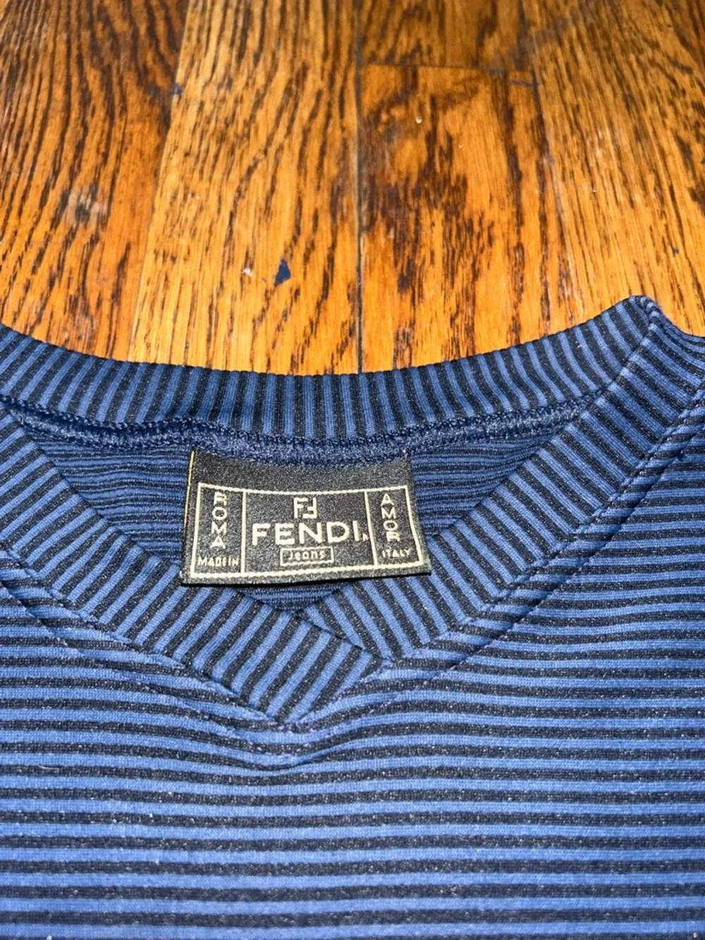 Vintage Fendi Jeans Ribbed Knit Top Made in Italy Navy Minimalist Y2K - Picture 2 of 7